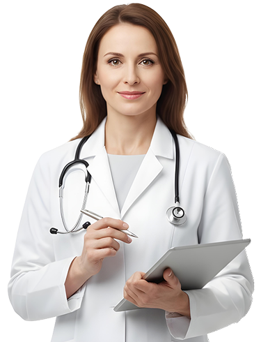 Женщина-врач с планшетом и ручкой